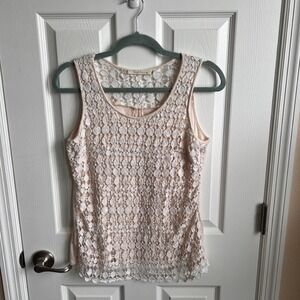 Solitaire Crochet Overlay Tank Top Sleeveless Layering Blouse Casual‎ Medium